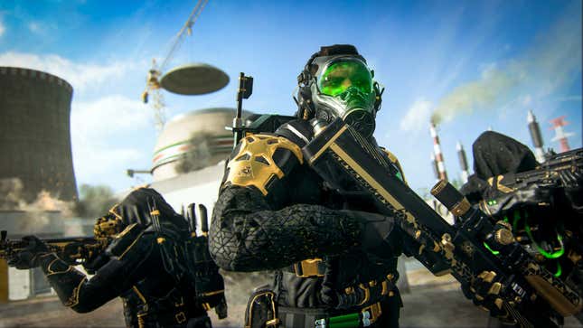 Soldiers stand in the middle of a power plant.