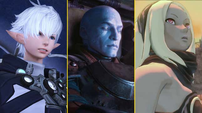 Characters from Final Fantasy 14, Destiny 2, and Gravity Rush are arranged in a collage.