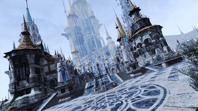 A press image from Final Fantasy XIV shows an elaborate fantasy castle.